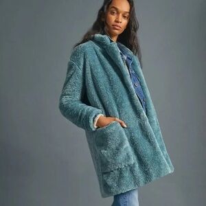 Anthropologie Maeve Lisanne Faux Fur Coat - Blue - Size Medium - Winter Wardrobe